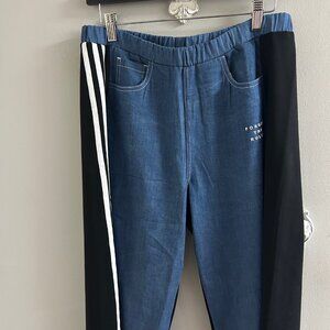 T-471 Denim with Black Stripe Pull On pant by TRICOTTO